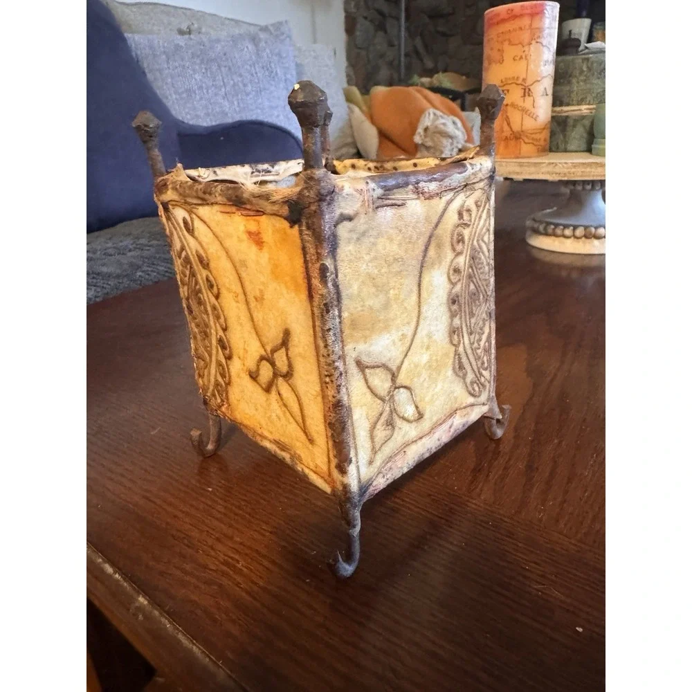Vintage Moroccan Hand-Stretched Leather Tealight Lantern Light Candle Holder